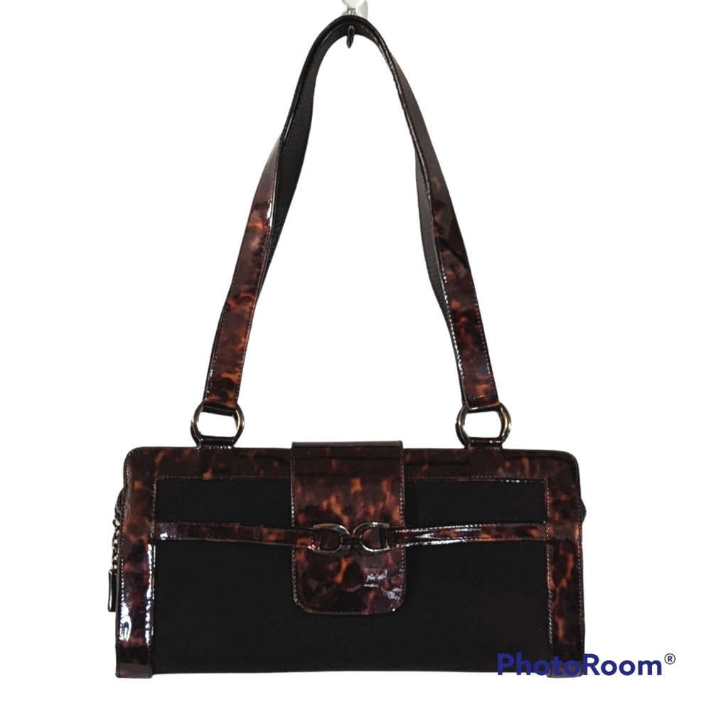 Stuart Weitzman Tortoise Brown Black Patent Leather Shoulder Bag A01 - Picture 8 of 14